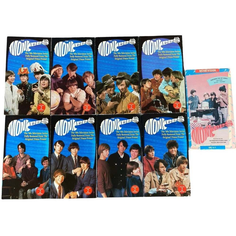 The Monkees 1960s TV Series VHS Tape Lot Rhino Home Video 18 Episodes Vintage